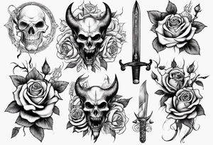 Demon with roses and sword tattoo idea