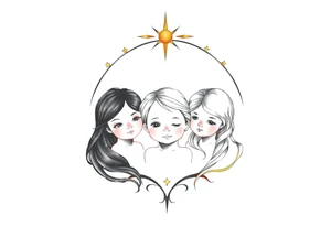 3 petites filles ( une cheveux noir et deux blondes)
sous un arc en ciel divin tattoo idea