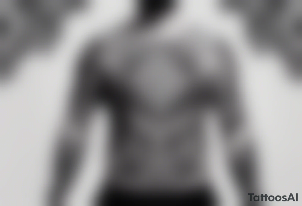 Men's chest tatto with two psychedelic entities facing each other, meaning that only  their sides are visible tattoo idea