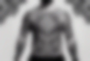 Men's chest tatto with two psychedelic entities facing each other, meaning that only  their sides are visible tattoo idea