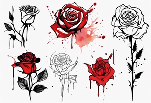 rose flower, one line, red blood dripping from the flower, tall, watercolor, with Christian aspects tattoo idea