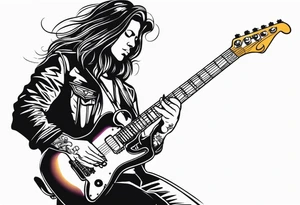 long hair rock star playing electric guitar tattoo idea
