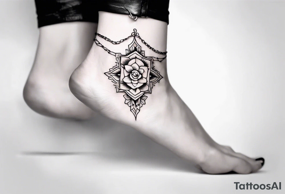 Ankle bracelet tattoo with feminine style and larger in the centre. Show on higher ankle tattoo idea