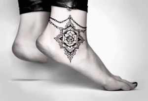 Ankle bracelet tattoo with feminine style and larger in the centre. Show on higher ankle tattoo idea