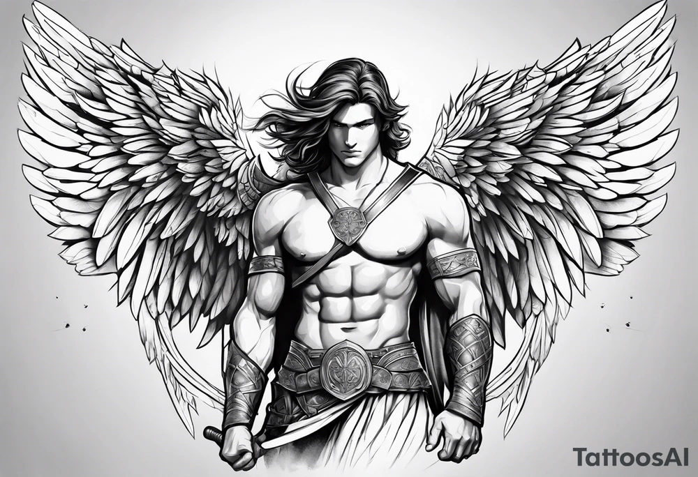 Male angel warrior tattoo idea