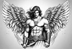 Male angel warrior tattoo idea