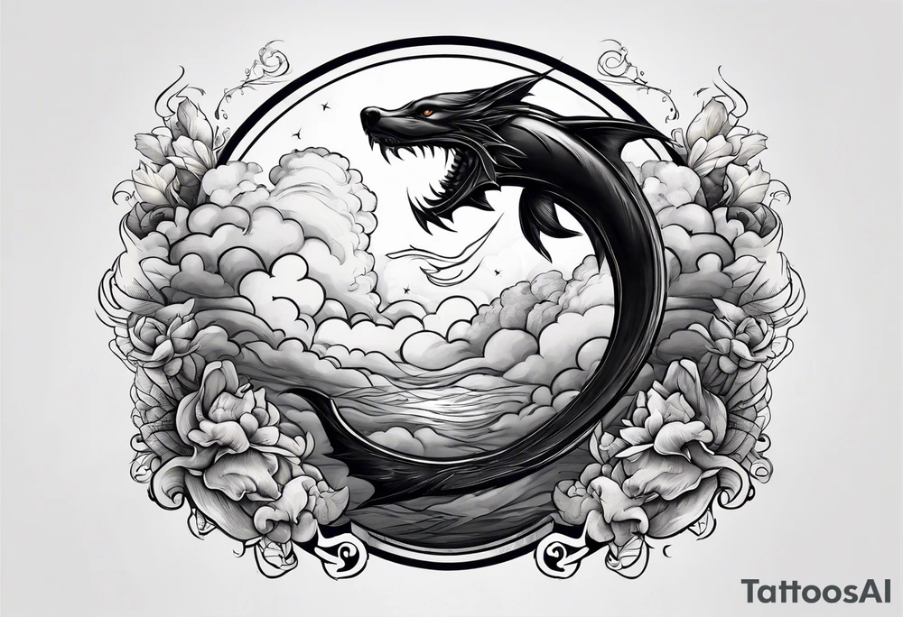 Black with a dagger tail. In the clouds with lightning. tattoo idea