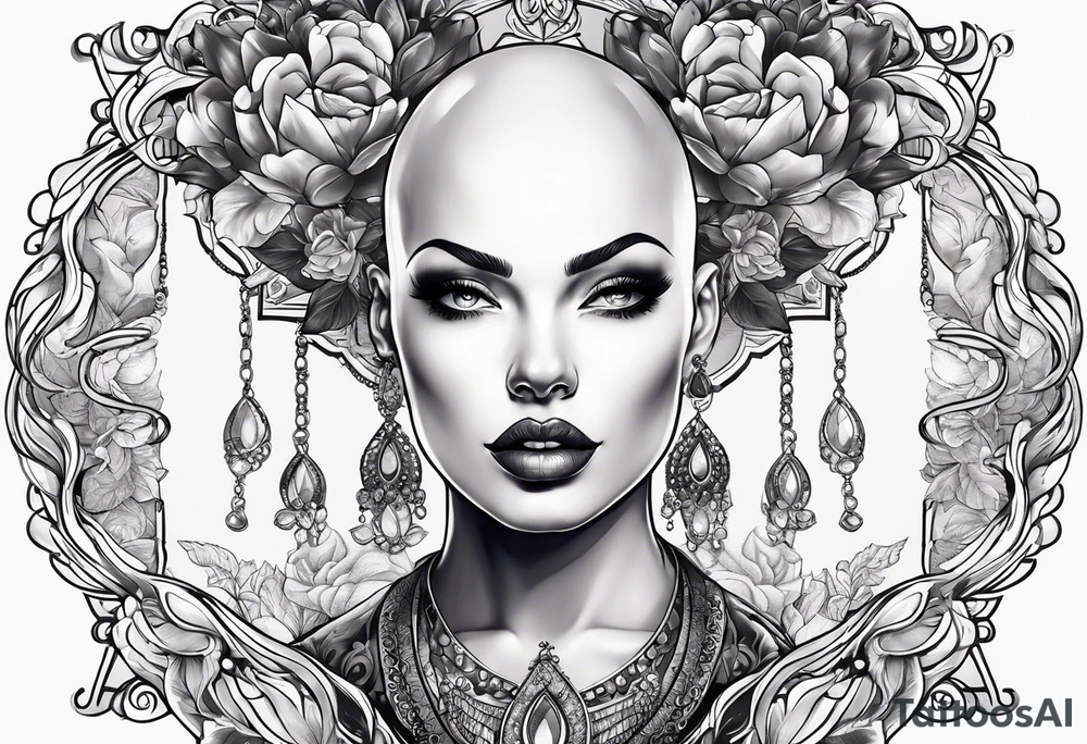 Bald woman tattoo idea
