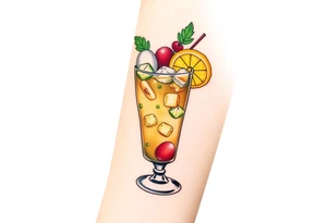 Fun Caribbean cruise cocktail with lots of garnishes and ice in a short rocks glass tattoo idea