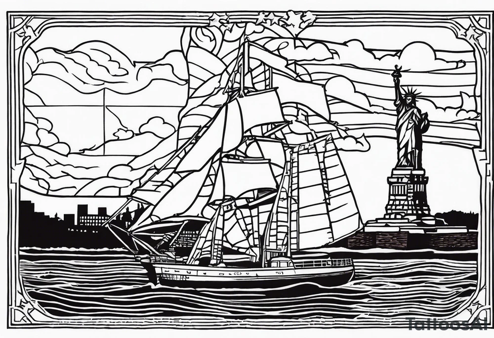 Left sleeve tattoo for a man who was in the Coast Guard on September 11, 2001 Statue of Liberty Milton Hershey school, Pennsylvania, two daughters tattoo idea