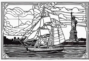 Left sleeve tattoo for a man who was in the Coast Guard on September 11, 2001 Statue of Liberty Milton Hershey school, Pennsylvania, two daughters tattoo idea