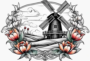 windmill and tulips and kissing couple tattoo idea