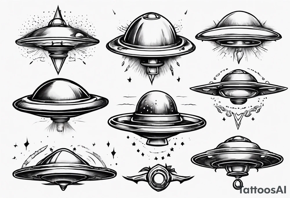 Sketch style flying saucer tattoo idea