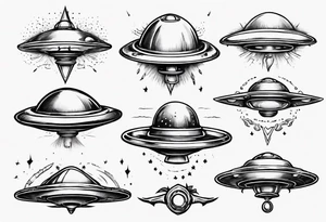 Sketch style flying saucer tattoo idea