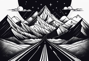 A long road to the mountains with mountains below tattoo idea