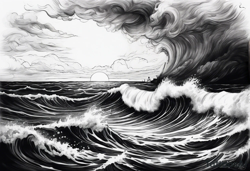 stormy sea, I am lonely and irresistible as a sea element tattoo idea