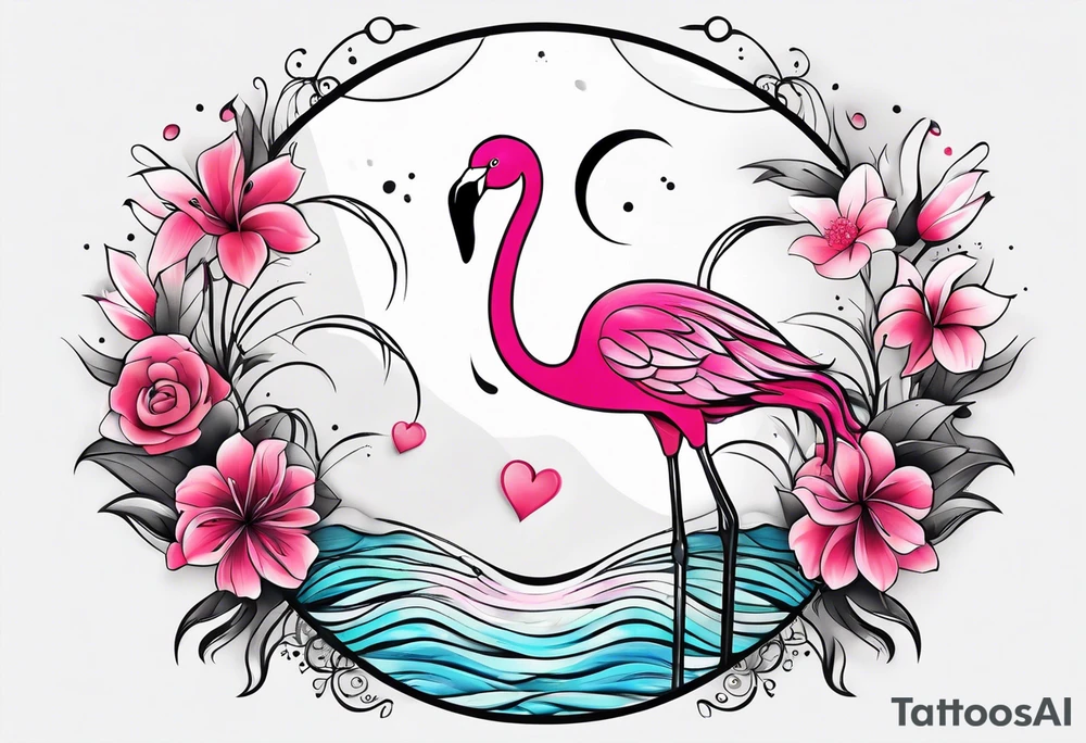 cute flamingo yinyang tattoo idea