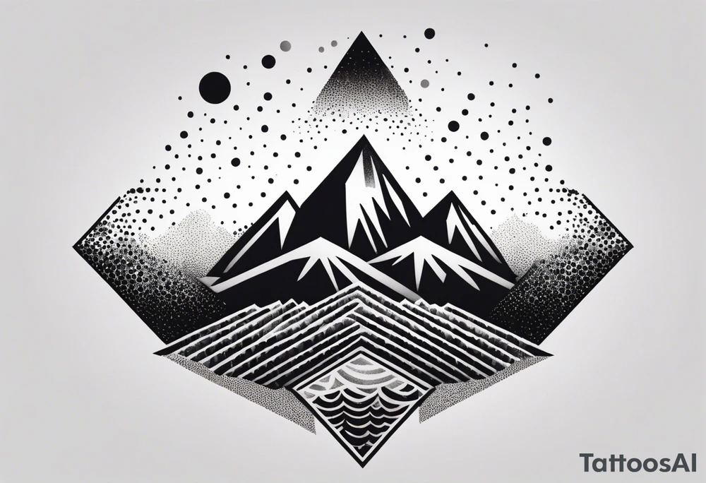 Mountains and ocean waves crashing diamond shape tattoo idea