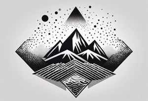 Mountains and ocean waves crashing diamond shape tattoo idea
