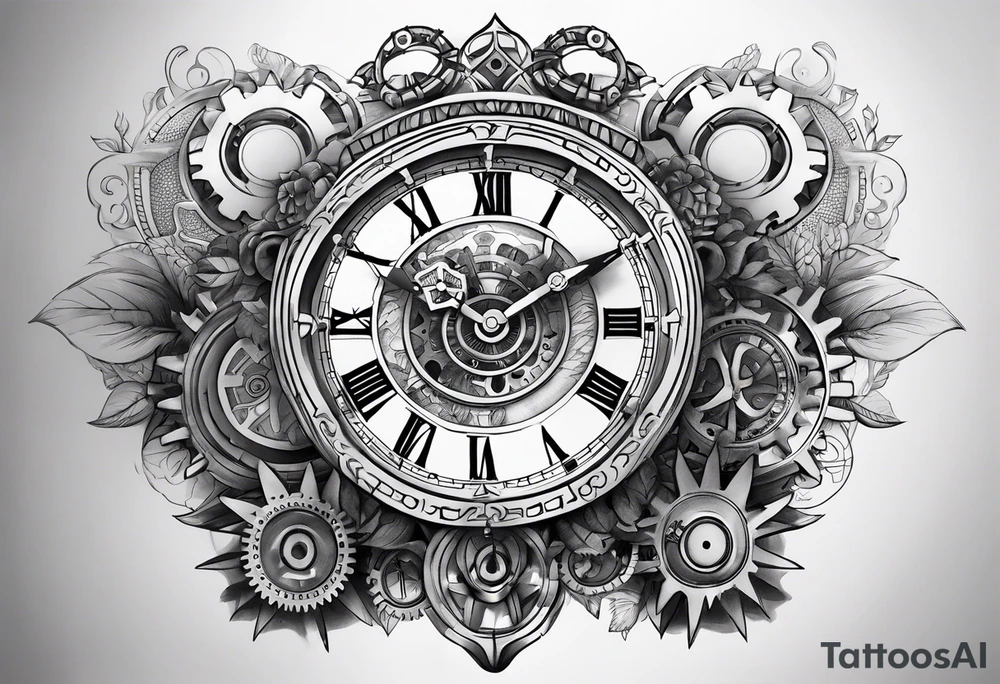 Roman clock with gears tattoo idea