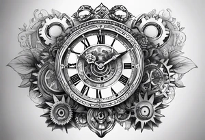 Roman clock with gears tattoo idea