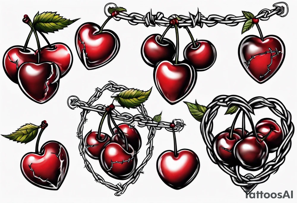 Cherries in a heart with barbed wire tattoo idea