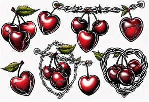 Cherries in a heart with barbed wire tattoo idea