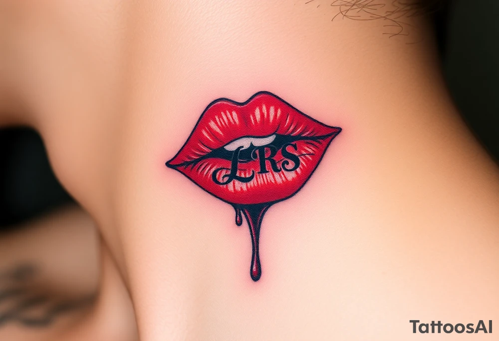 Stain from lipstick kiss with initial lowercase lrs with drool tattoo idea