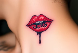 Stain from lipstick kiss with initial lowercase lrs with drool tattoo idea