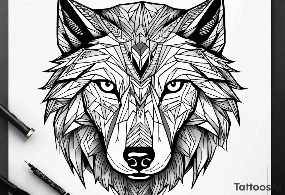 A modern take using sharp geometric shapes to form the outline and details of a wolf's face. This could be a more abstract and artistic approach. tattoo idea