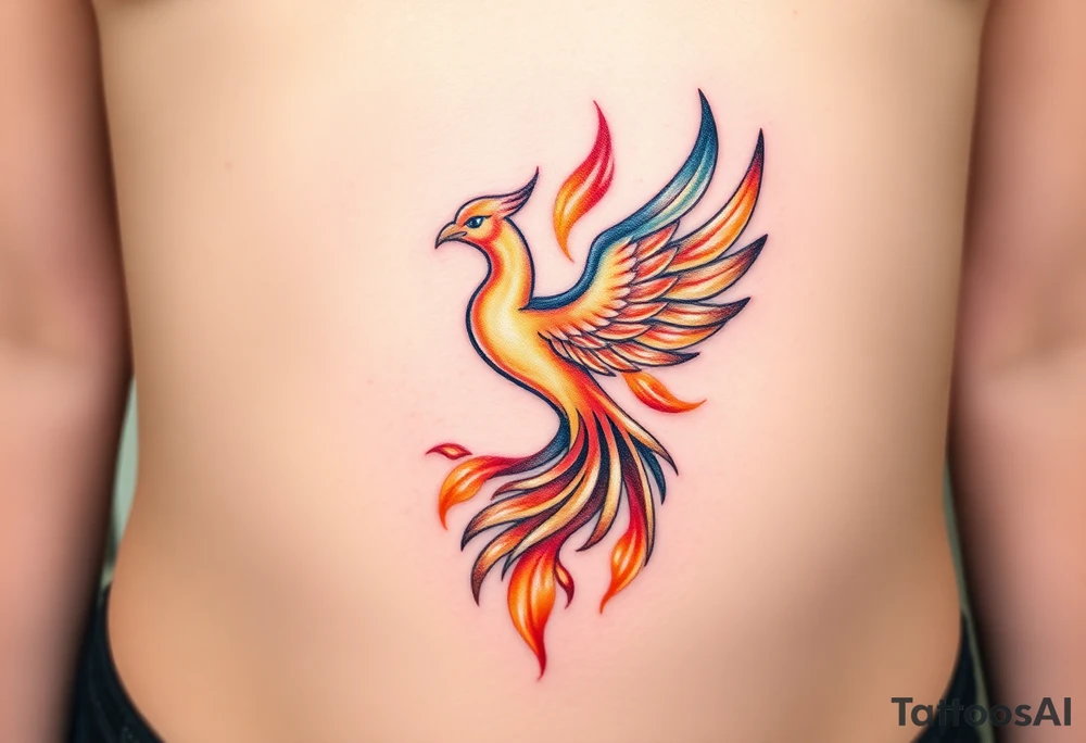 magnificent phoenix rising from golden flames with trailing embers tattoo idea