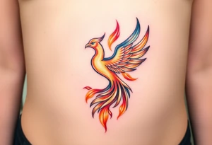 magnificent phoenix rising from golden flames with trailing embers tattoo idea