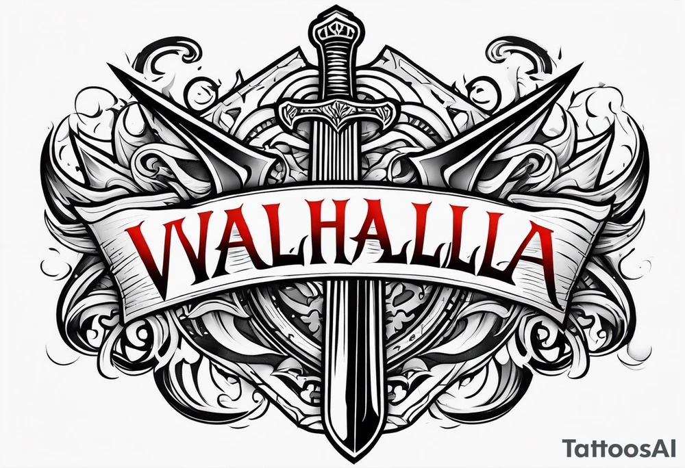 Valhalla flames shield sword tattoo idea