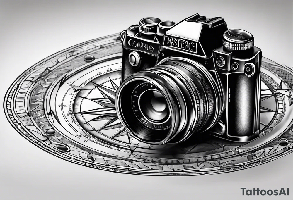 camera and compass combo tattoo idea