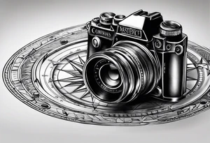 camera and compass combo tattoo idea