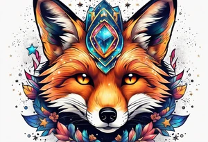 vibrant fox, galaxy, stars tattoo idea