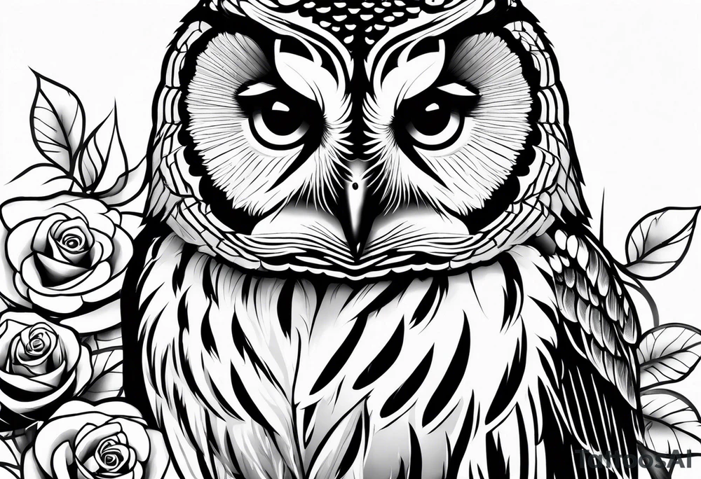 Barred owl with a rose tattoo idea