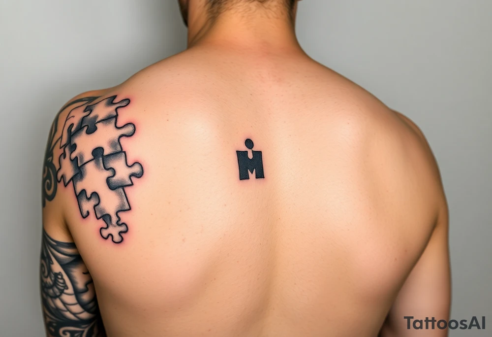 Left full arm sleeve with autism puzzle pieces with color tattoo idea