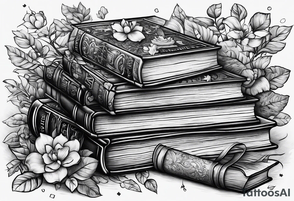 Stack of books with jigsaw puzzle pieces tattoo idea