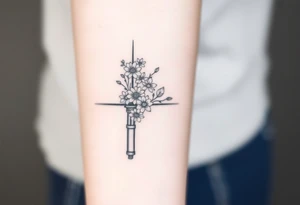 Star Wars Lightsabre with daisies, morning glory, and lily of the valley inside it tattoo idea