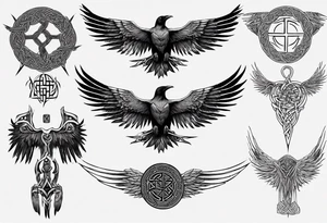 norse style raven wings spread with celtic knotwork tattoo idea