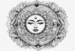 marriage, split tattoo, with geometric shapes and sun and moon tattoo idea