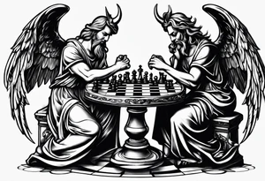 angel vs devil playing chess tattoo idea