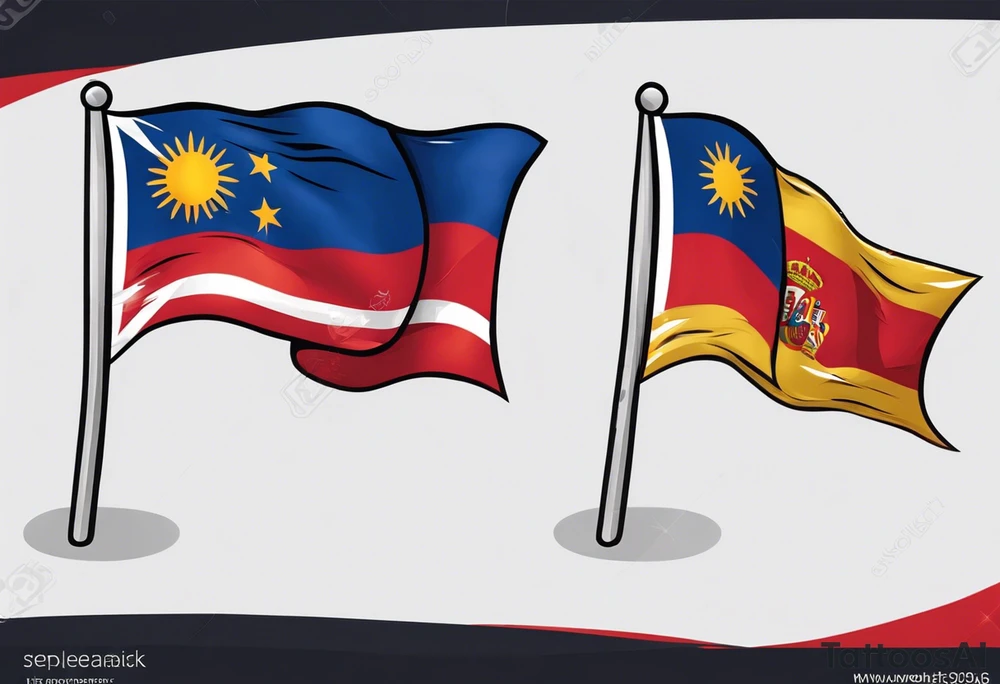 A single waving flag that is the Philippine flag to the left and the Spanish flag to the right tattoo idea