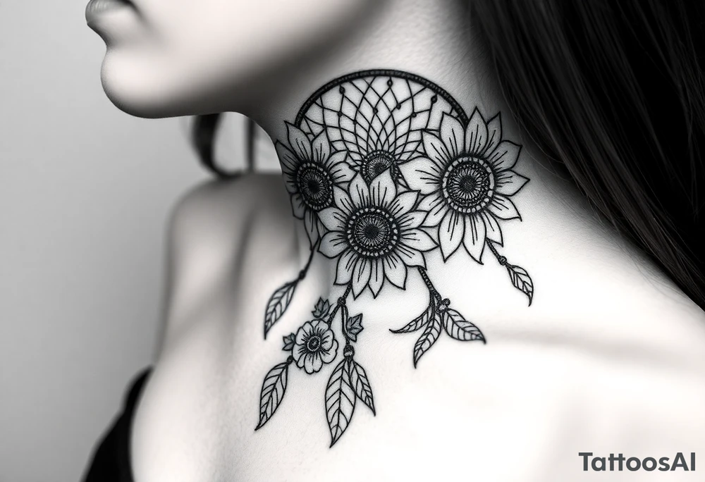 Sunflowers and roses dreamcatcher tattoo idea
