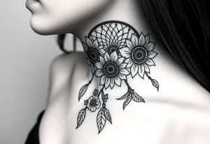 Sunflowers and roses dreamcatcher tattoo idea