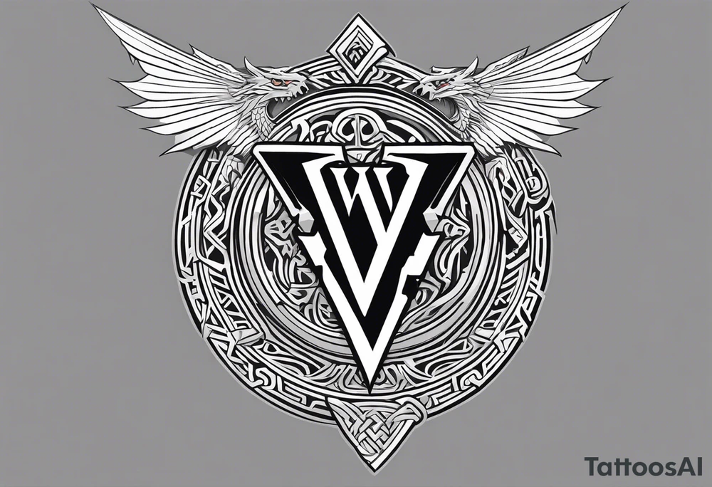 Valhalla sword shield dragon axe Valknut tattoo idea