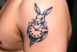 Tribal Rabbit holding a Clock tattoo idea