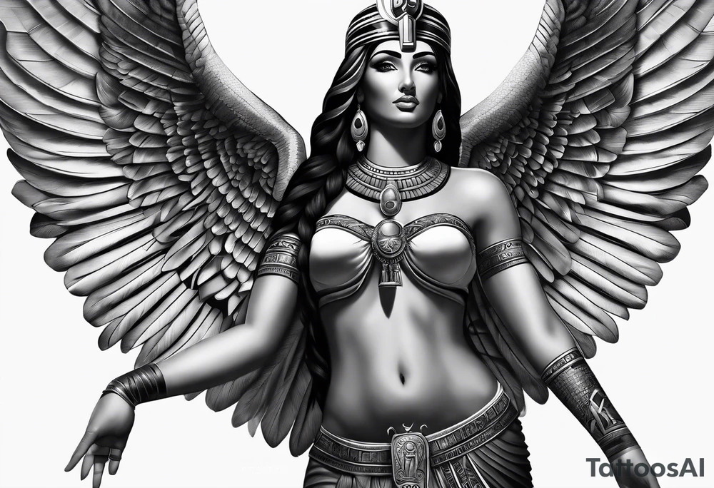 black and gray photo realistic goddess isis tattoo idea
