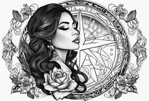 Hispanic/ Latin  goddess, love, forgiveness, strength, peace, cancer sign , time, past, future tattoo idea
